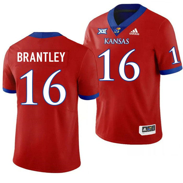 Men #16 Logan Brantley Kansas Jayhawks College Football Jerseys Stitched Sale-Red - Click Image to Close